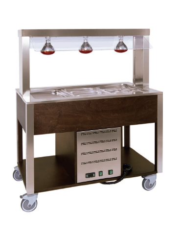 Carrello buffet termico 6xGN1/1 colore Rovere - parafiato fisso e lampade a infrarossi - cm 226x68x144h