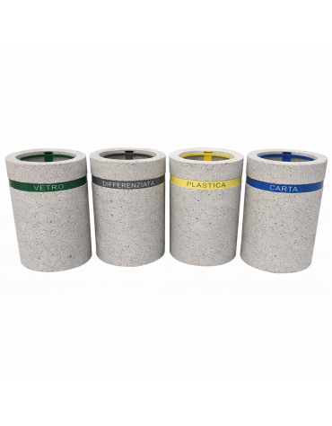 Set per raccolta differenziata composto da 4 cestoni portarifiuti cm Ø 50x70h cad. in cemento colore Bianco sabbiato - CAM