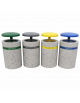 Set raccolta differenziata composto da 4 cestoni cm Ø 50x100h cad in cemento colore Grigio pietra con tettuccio ribaltabile -CAM