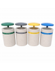 Set raccolta differenziata composto da 4 cestoni cm Ø 50x100h cad in cemento colore Bianco pietra con tettuccio ribaltabile -CAM
