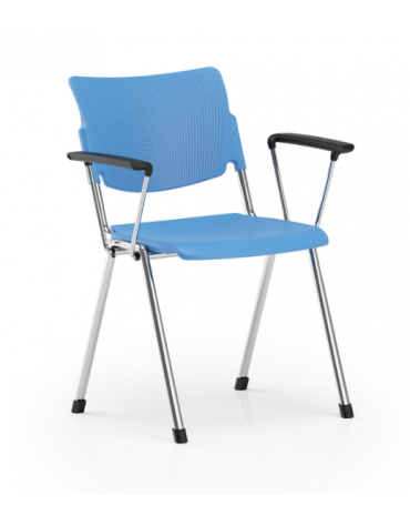 Sedia fissa ufficio con braccioli - sedile e schienale in polipropilene vari colori - Telaio in acciaio cromato - CAM