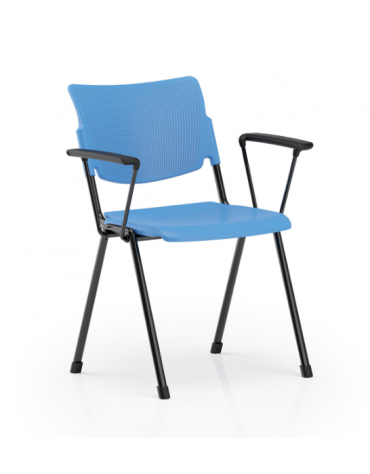 Sedia fissa ufficio con braccioli - sedile e schienale in polipropilene - telaio in tubo di acciaio verniciato nero o grigio