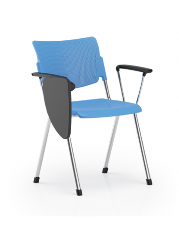 Sedia fissa ufficio con braccioli e scrittoio - sedile e schienale in polipropilene - Telaio in acciaio cromato - CAM