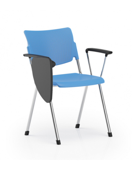 Sedia fissa ufficio con braccioli e scrittoio - sedile e schienale in polipropilene - Telaio in acciaio cromato - CAM