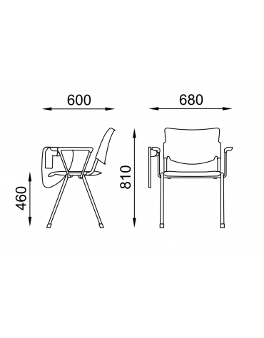 Sedia fissa ufficio con braccioli e scrittoio - sedile e schienale in polipropilene - Telaio in acciaio cromato - CAM