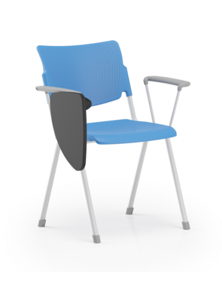 Sedia fissa con braccioli e scrittoio - sedile e schienale in polipropilene - Telaio in acciaio verniciato nero o grigio