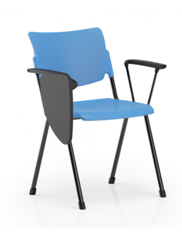 Sedia fissa con braccioli e scrittoio - sedile e schienale in polipropilene - Telaio in acciaio verniciato nero o grigio