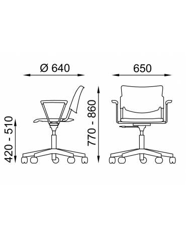 Sedia girevole su ruote con braccioli - sedile e schienale in polipropilene - Telaio in tubo d'acciaio verniciato grigio - CAM