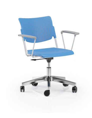 Sedia girevole su ruote con braccioli - sedile e schienale in polipropilene - Telaio in tubo d'acciaio verniciato grigio - CAM