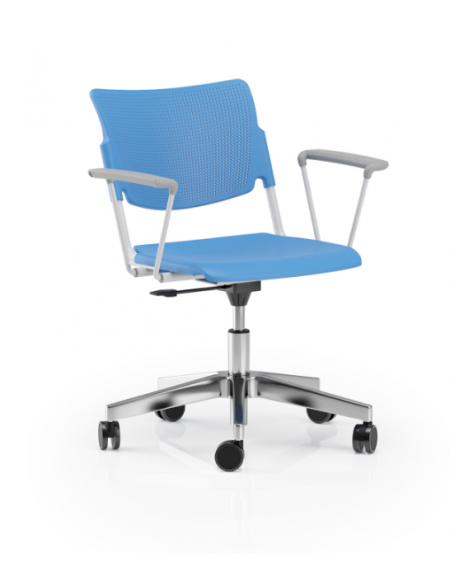 Sedia girevole su ruote con braccioli - sedile e schienale in polipropilene - Telaio in tubo d'acciaio verniciato grigio - CAM