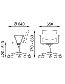 Sedia girevole su ruote con braccioli - sedile e schienale in polipropilene - Telaio in tubo d'acciaio verniciato nero - CAM
