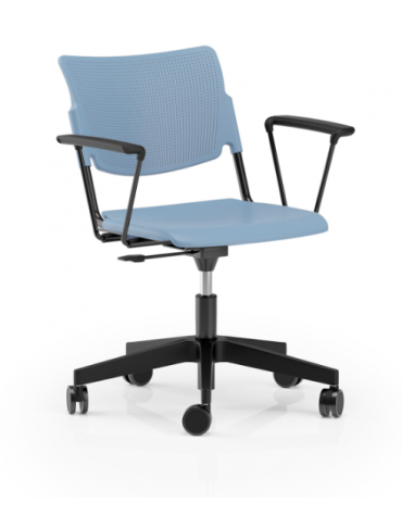 Sedia girevole su ruote con braccioli - sedile e schienale in polipropilene - Telaio in tubo d'acciaio verniciato nero - CAM