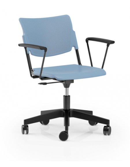 Sedia girevole su ruote con braccioli - sedile e schienale in polipropilene - Telaio in tubo d'acciaio verniciato nero - CAM