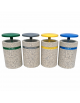 Set raccolta differenziata composto da 4 cestoni cm Ø50x100h cad in cemento colore Bianco sabbiato con tettuccio ribaltabile
