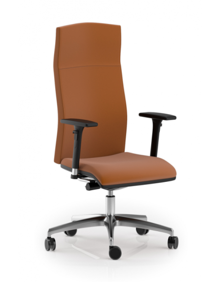 Poltrona girevole con schienale alto e braccioli - in Ecopelle o Poliestere ignifugo - Movimento sincronizzato con traslatore 