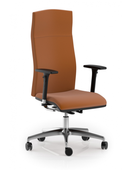 Poltrona girevole con schienale alto e braccioli - in Ecopelle o Poliestere ignifugo - Movimento sincronizzato autobalance 