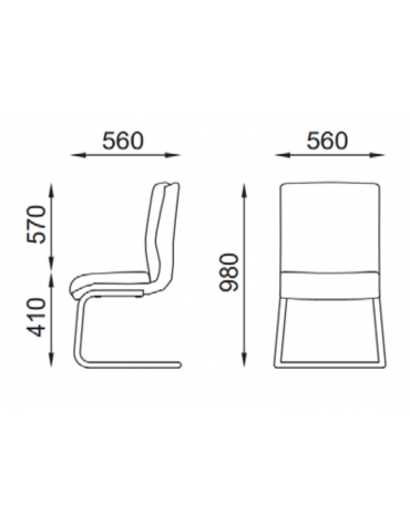 Poltrona con telaio a slitta in acciaio verniciato nero, senza braccioli - rivestimento in Ecopelle o Poliestere ignifugo