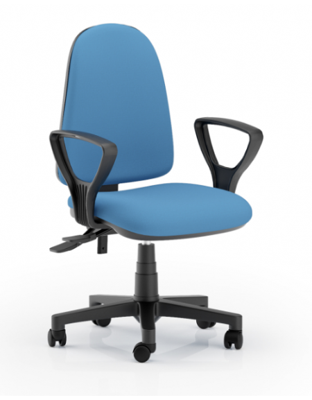 Poltrona ufficio schienale alto con braccioli -  in Ecopelle o Poliestere ignifugo - Movimento sincronizzato a 2 leve