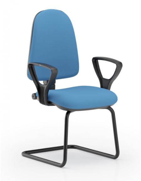 Poltrona visitatore telaio a slitta nera con braccioli - rivestimento in Ecopelle o Poliestere ignifugo