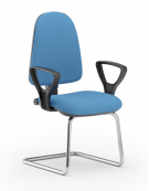 Poltrona visitatore telaio a slitta in acciaio cromato con braccioli - rivestimento in Ecopelle o Poliestere ignifugo