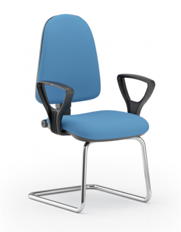 Poltrona visitatore telaio a slitta in acciaio cromato con braccioli - rivestimento in Ecopelle o Poliestere ignifugo