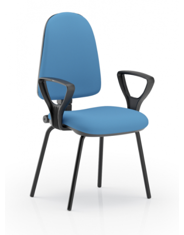 Poltrona visitatore con telaio nero a 4 gambe e braccioli - rivestimento in Ecopelle o Poliestere ignifugo