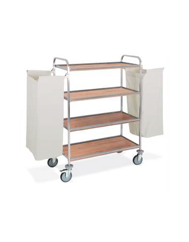 Carrello portabiancheria - Piani in nobilitato legno colore Rovere - N. 4 piani - 2 sacchi esterno in tela - cm 81/120x52x137h