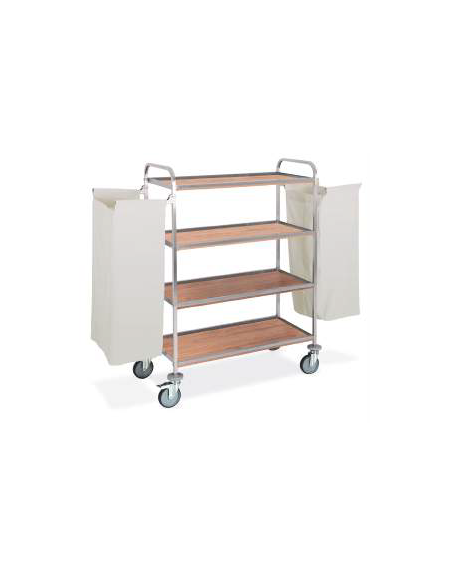 Carrello portabiancheria - Piani in nobilitato legno colore Rovere - N. 4 piani - 2 sacchi esterno in tela - cm 81/120x52x137h