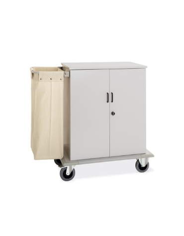 Carrello portabiancheria armadiato in lamiera di acciaio verniciata - con 2 sportelli e serratura - cm 100x62x118h
