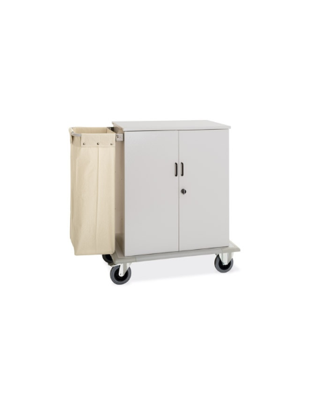 Carrello portabiancheria armadiato in lamiera di acciaio verniciata - con 2 sportelli e serratura - cm 100x62x118h