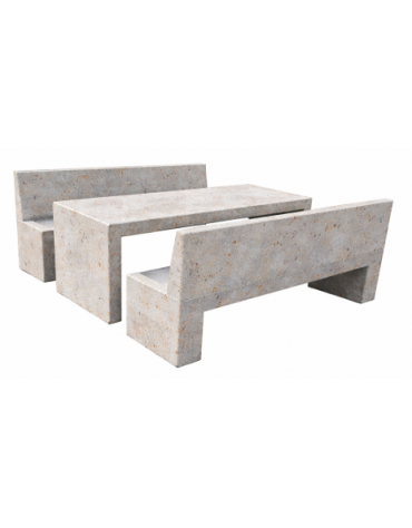Set pic nic in cemento colore Grigio travertino - 1 tavolo cm 220x80x80h e 2 panche con schienale cm 220x50x90h - CAM