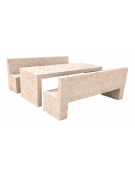 Set pic nic in cemento colore Bianco travertino - 1 tavolo cm 220x80x80h e 2 panche con schienale cm 220x50x90h - CAM