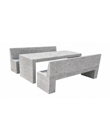 Set pic nic in cemento trattamento ANTIDEGRADO colore Grigio pietra - 1 tavolo e 2 panche con schienale - Lunghezza cm 220 - CAM