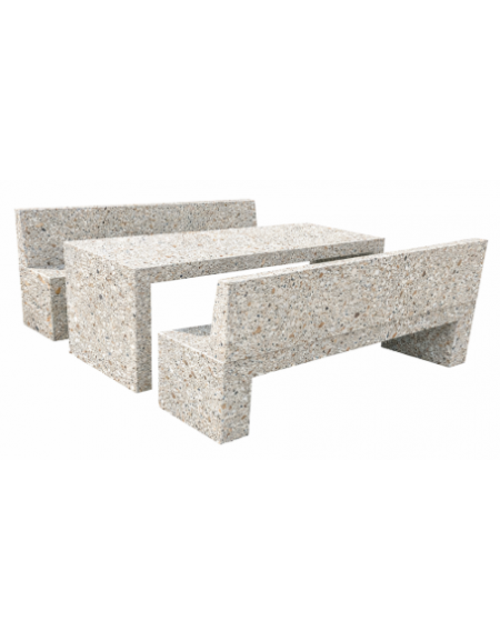 Set pic nic in cemento colore Grigio sabbiato - 1 tavolo cm 220x80x80h e 2 panche con schienale cm 220x50x90h - CAM