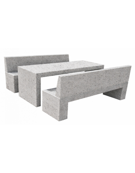 Set pic nic in cemento colore Bianco sabbiato - 1 tavolo cm 220x80x80h e 2 panche con schienale cm 220x50x90h - CAM