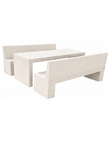 Set pic nic in cemento colore Bianco pietra - 1 tavolo cm 220x80x80h e 2 panche con schienale cm 220x50x90h - CAM