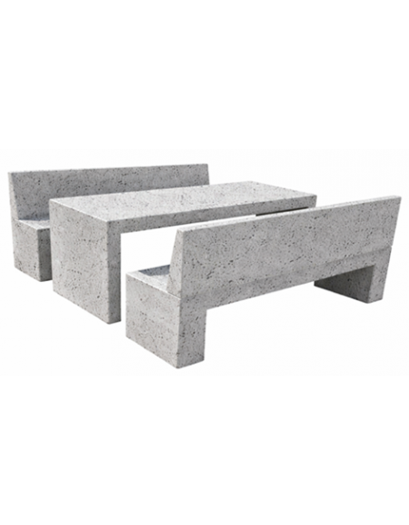 Set pic nic in cemento colore Grigio pietra - 1 tavolo cm 220x80x80h e 2 panche con schienale cm 220x50x90h - CAM