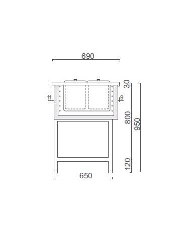 Banco N° 6 Pozzetti gelati - Motore interno - Refrigerazione statica con glicole -16° -18°C - cm 91x69x95h