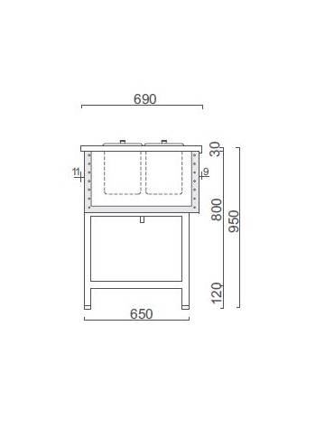 Banco N° 10 Pozzetti granite - Motore interno - Refrigerazione ventilata -6° / -12°C - cm 138,8x69x95h