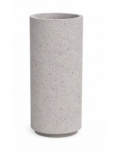 Fioriera tonda cilindrica in cemento calcestruzzo per esterno - colore Bianco sabbiato - con zoccolatura - cm Ø 40x80h - CAM