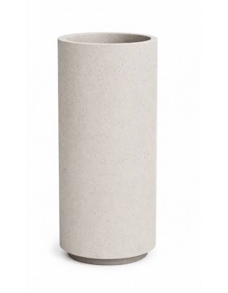 Fioriera tonda cilindrica in cemento calcestruzzo per esterno - colore Bianco pietra - con zoccolatura - cm Ø40x80h - CAM