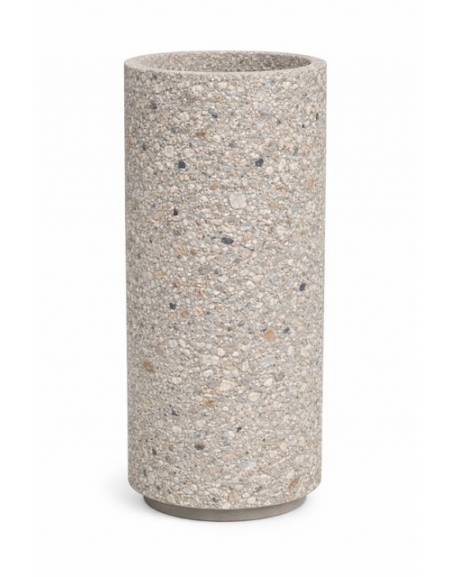 Fioriera tonda cilindrica in cemento calcestruzzo per esterno - colore Grigio sabbiato - con zoccolatura - cm Ø 40x80h - CAM