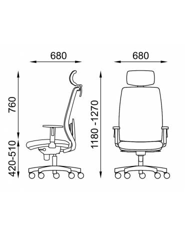 Poltrona ergonomica con poggiatesta e schienale alto a rete - Rivestimento ignifugo - Movimento sincronizzato a 5 posizioni -CAM