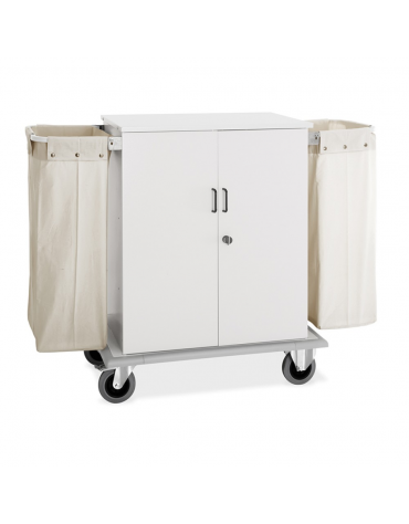 Carrello portabiancheria armadiato in lamiera di acciaio - con 2 sacchi in tela e 2 sportelli con serratura - cm 160x62x118h