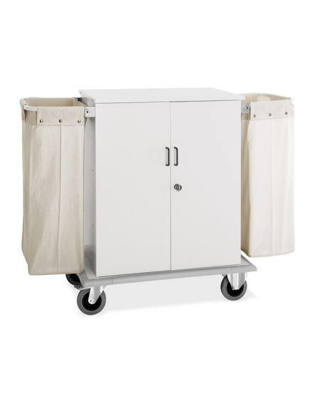 Carrello portabiancheria armadiato in lamiera di acciaio - con 2 sacchi in tela e 2 sportelli con serratura - cm 160x62x118h