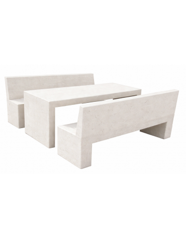 Set pic nic in cemento trattamento ANTIDEGRADO colore Bianco pietra - 1 tavolo e 2 panche con schienale - Lunghezza cm 220 - CAM