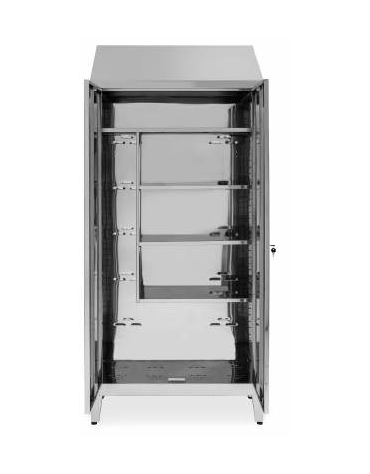 Armadio Porta Scope in lamiera di acciaio inox AISI 430 - 2 ante - Divisorio interno parziale - cm 95x40x215h