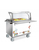 Elemento refrigerato per self service con ruote - 2 Vasche GN 1/1 - Con parafiato servizio bambini e bancalina - cm 82x94x133h