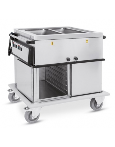 Carrello termico armadiato - 2xGN1/1 - temp. differenziate - 2 vani inferiori neutri con guide stampate - cm 95x72x96h