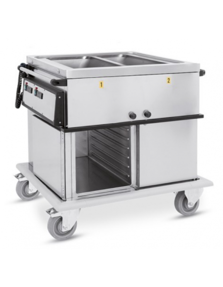 Carrello termico armadiato - 2xGN1/1 - temp. differenziate - 2 vani inferiori (1 neutro + 1 caldo), guide stampate - cm 95x72x96